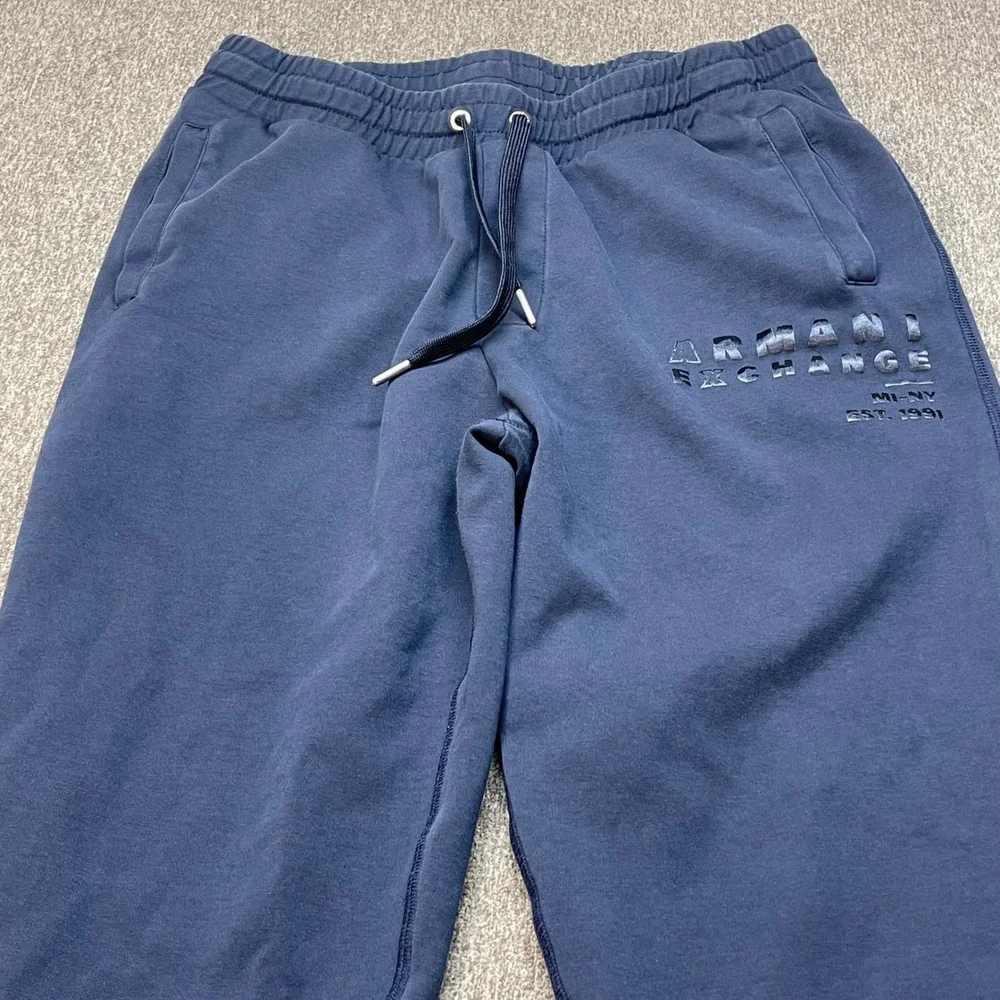 Armani Exchange Mens Navy Blue Embossed Logo Jogger Sweatpants Large